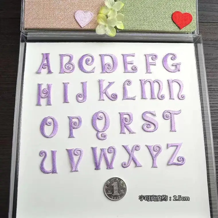 

Purple Alphabet Letters Applique Patch,Iron On Name Letters Patch for T-Shirt or Coat,Decoration Embroidery iron