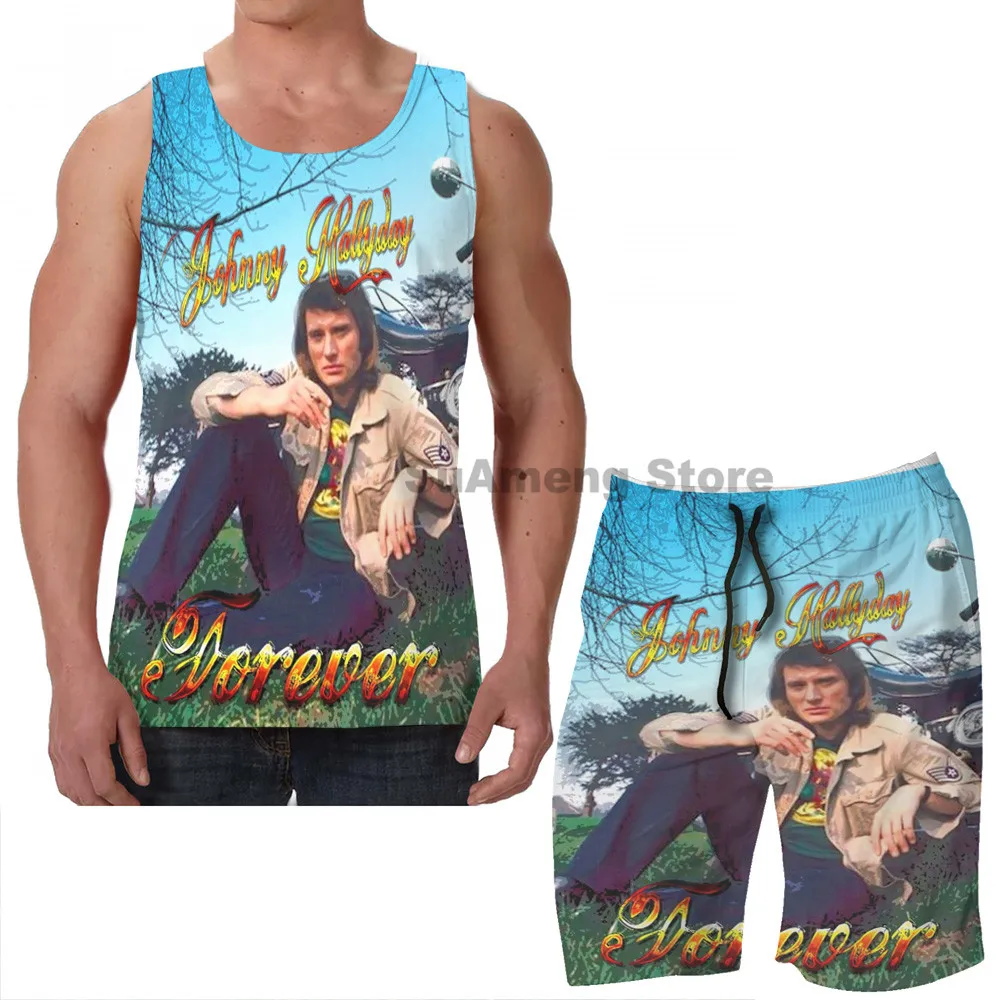 

Summer Casual funny print men Tank Tops Women Johnny Hallyday Forever men Board beach shorts women sets fitness sleeveless vest