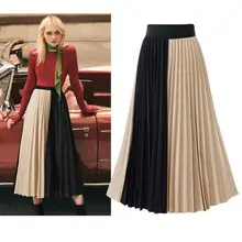 Модная плиссированная юбка в стиле пэчворк, юбка средней длины, длинные юбки с эластичной резинкой на талии, элегантные женские юбки-макси, большие размеры