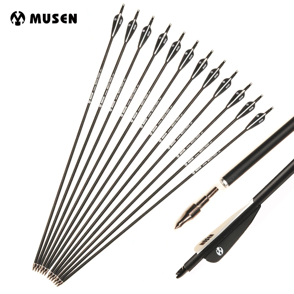 Günstig 6 12 24 stücke 28 30 32 zoll Mixed Carbon Pfeil Wirbelsäule 500 Schwarz Weiß Federn für Recurve Verbindung Bögen Bogenschießen Jagd Schießen