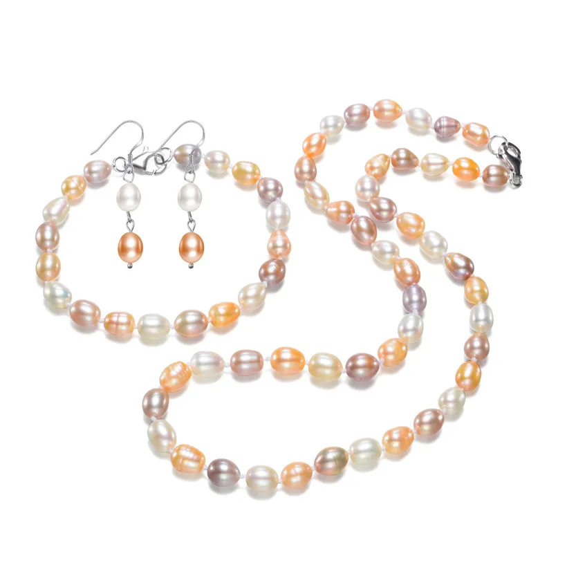 

SNH 7-8mm AA oval drop mixed color charming pearl set latest design pearl set free shipping