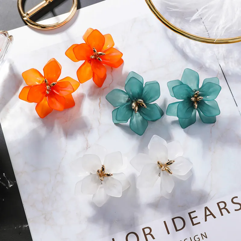 

SHIFEEL 2019 New Fashion 925 Silver Pin Women's Jewelry Retro Acrylic Big Flower Drop Earrings Temperament Hyperbole Pendients