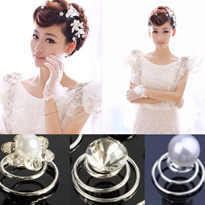 

Bridal Wedding 6PCS Hairpins Clips Grips Prom Crystal Artificial Pearl Flower Hairpins Hair Coils Swirl Spiral Twist Accessories