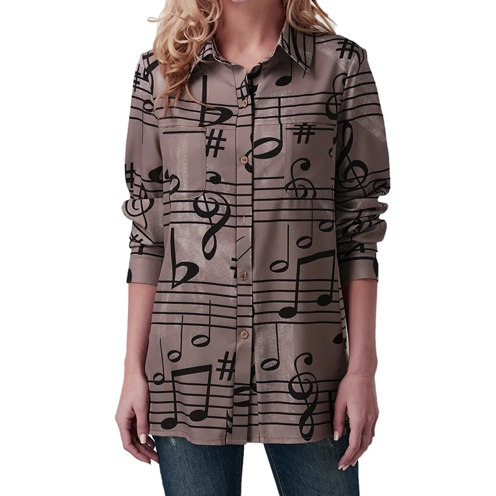 Achat Tops Pour Femmes Tops et Blouses 2018 Vintage Note Musicale Imprimer Manches Longues Tee Shirts Tunique Dames Top Vêtements F30