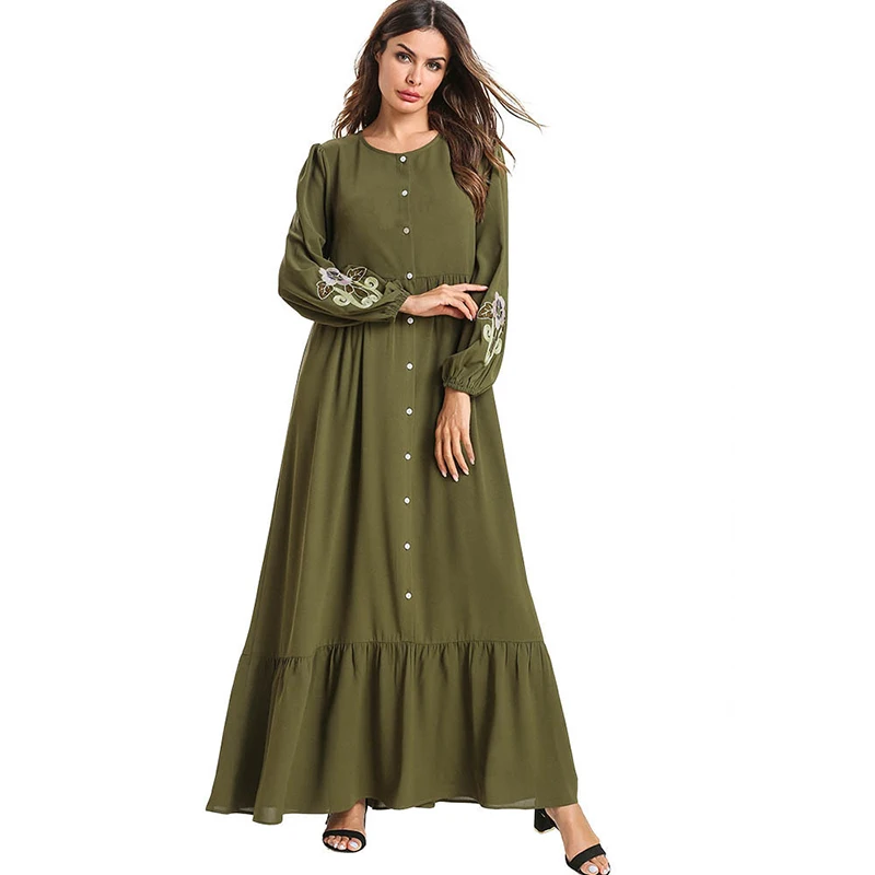 

Casual Muslim Robe Long Dress Plus Size Abaya Embroidery Islamic Maxi 2019 Women Caftan Dress