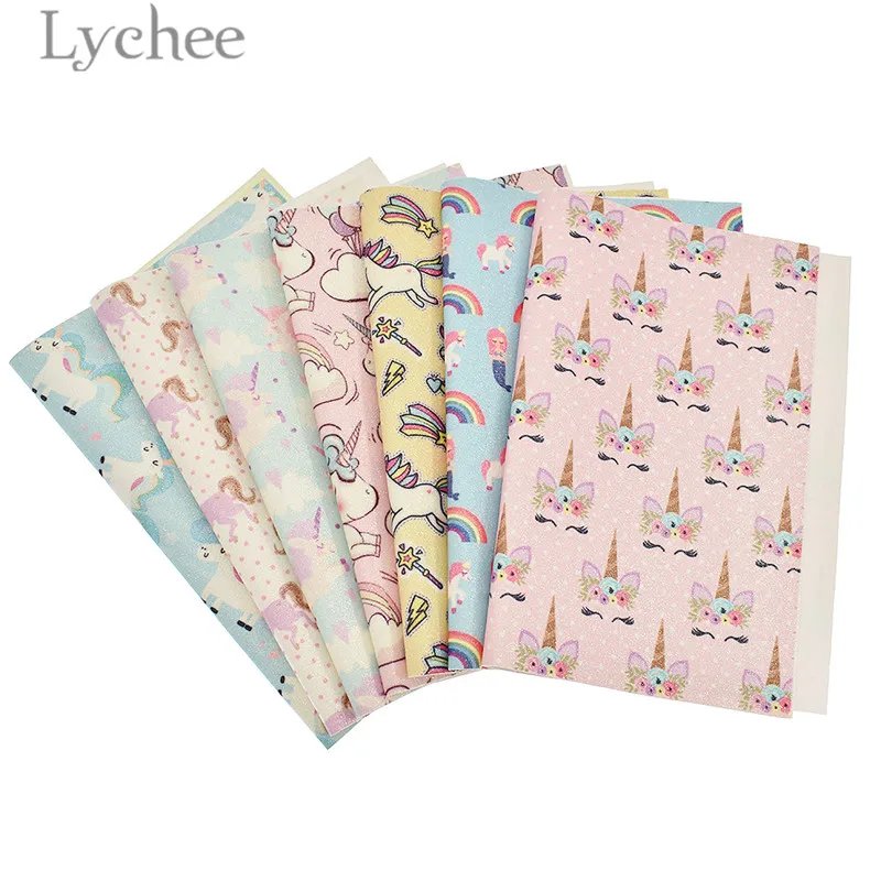 

Lychee Life 21x29cm A4 Unicorn Glitter PU Fabric High Quality Synthetic Leather DIY Material For Handbag Belts Garments