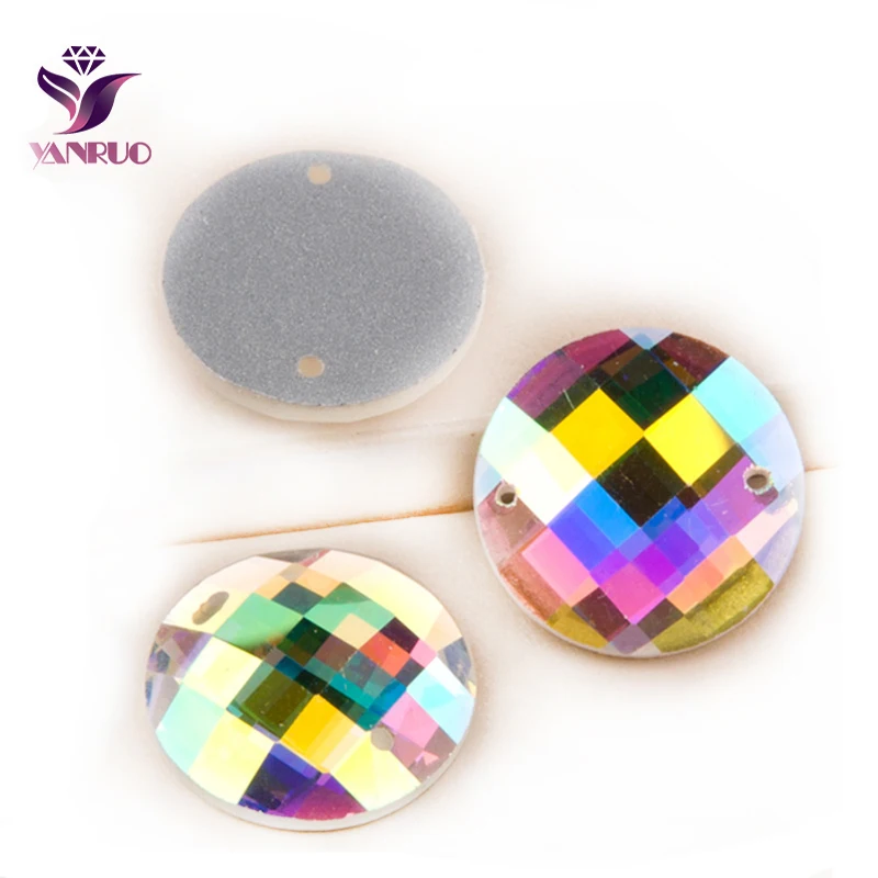 

YANRUO Round Glass Sew on Rhinestones Mesh Surface Crystal AB With 2 Holes