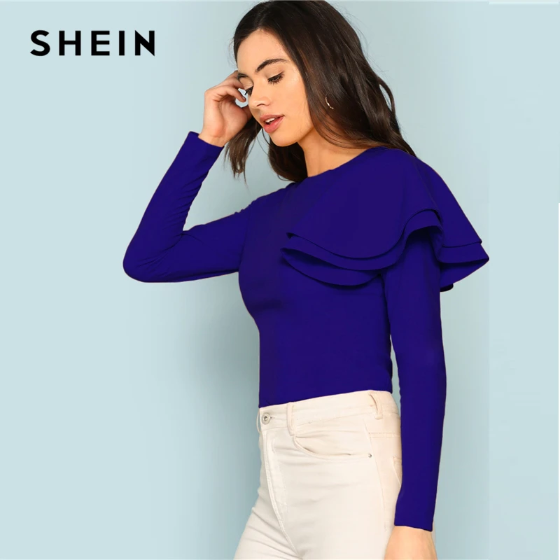 SHEIN Нарядное Боди С Рюшем И Длинными Рукавами, Однотонное Боди С Оригинальной Отделкой