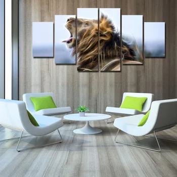 

6 Panels Set Group Painting Lion Animal Pictures Printed Canvas Wall Art Home Decoration
