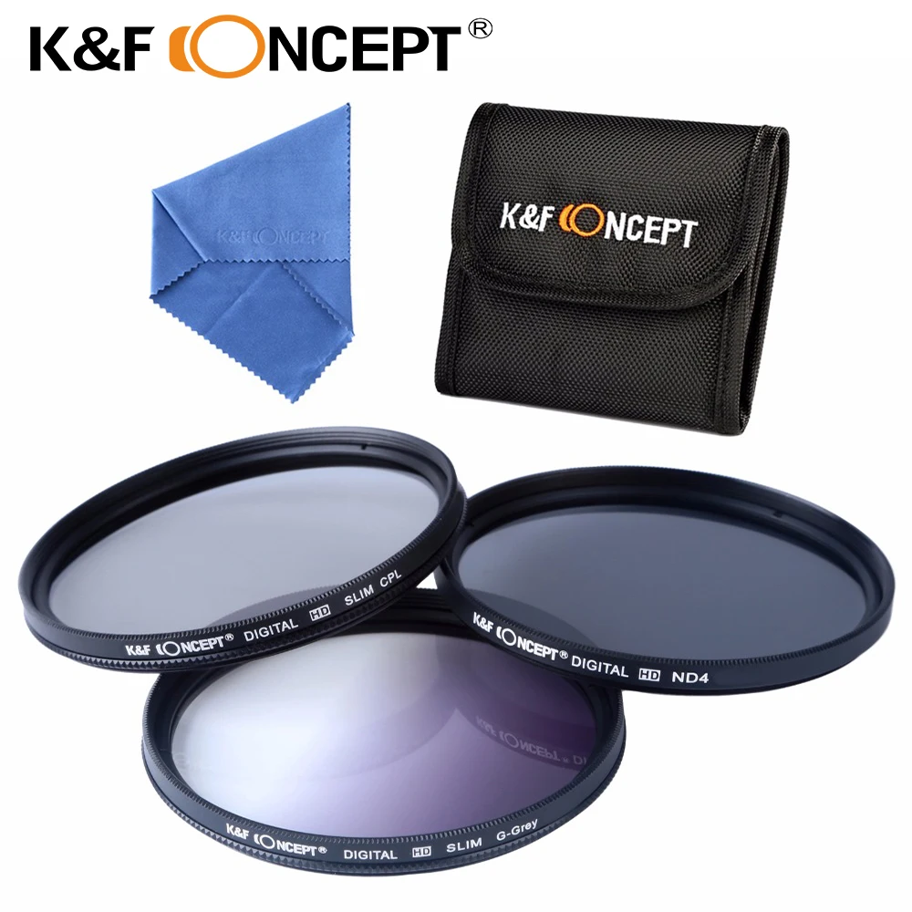 

K&F CONCEPT 52/58/62/67/72/77mm Lens Filter Kits Graduated Grey CPL ND4 for Nikon D5300 for all 58mm DSLR SLR Camera Lens