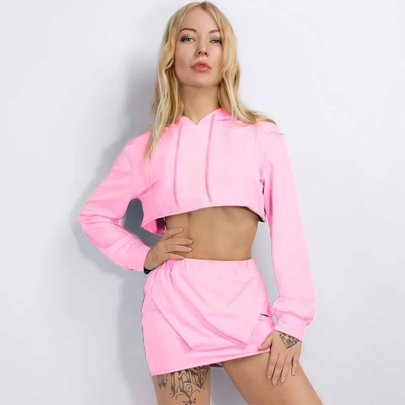 crop top hoodie and skirt set