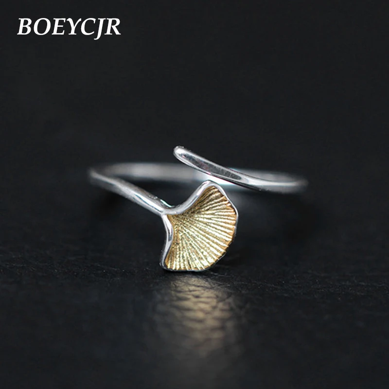 

BOEYCJR S925 Silver Adjustable Ethnic Silver Leaf Fine Jewelry Elegant Rings for Women Engagement Gift anillo anneau