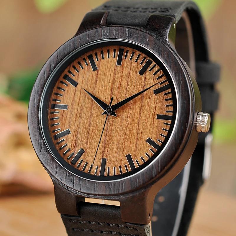 Watch Men erkek kol saati BOBO BIRD Ebony Wood Quartz for Male Brand Luxury Wooden Bamboo Wristwatch montre homme