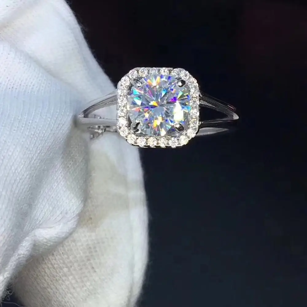 

Round Silver Moissanite Ring 1ct 6.5mm D VVS Luxury Moissanite Weding Ring for Women