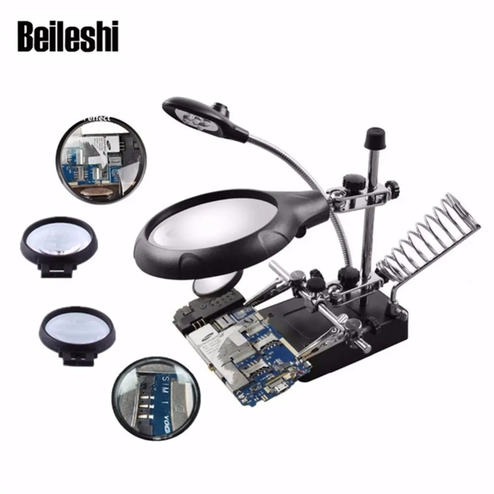 Beileshi 2.5X 7.5X 10X Светодиодная лампа с увеличительным стеклом помощь рук ремонтный
