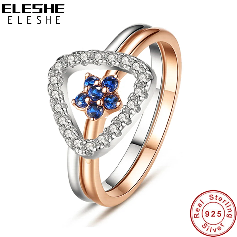 ELESHE Fashion Luxury 925 Sterling Silver Zirconia Crystal Geometric Ring Women Wedding Party Finger Ring 2019 Romantic Jewelry