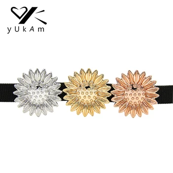 

YUKAM Jewelry Silver Color Rose Gold Big Flower of Life Sunflower Slide Charms Keeper for DIY Mesh Bracelets Accessories Making