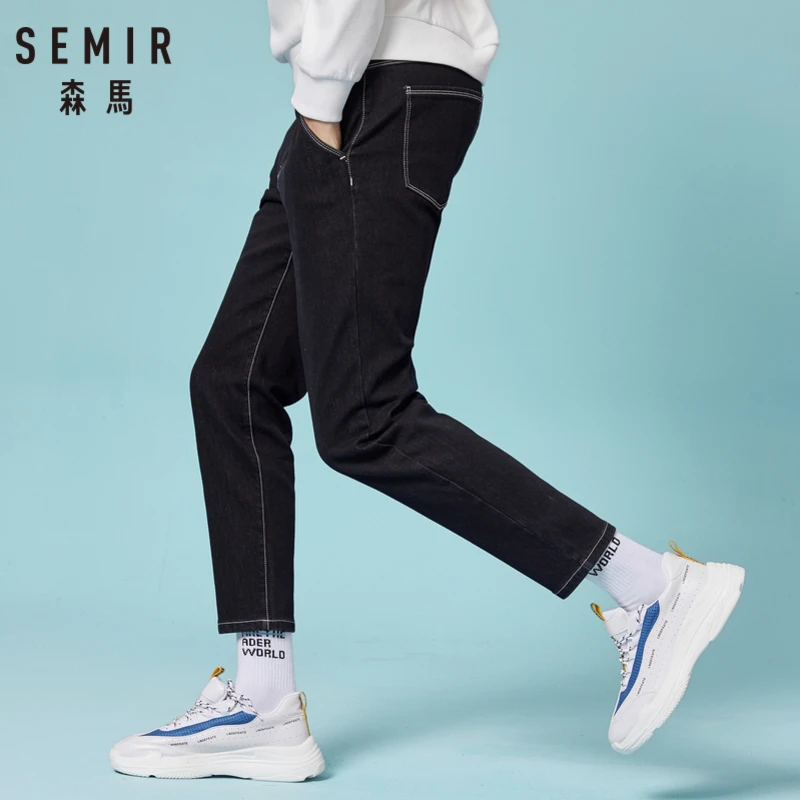 SEMIR мужские джинсы до щиколотки в ретро стиле, потертые джинсы с боковым карманом, мужские зауженные джинсы с кисточками, на молнии, с пуговицей