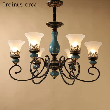 

American Antique Iron Chandelier living room bedroom lamp European classical design simple glass chandelier free shipping