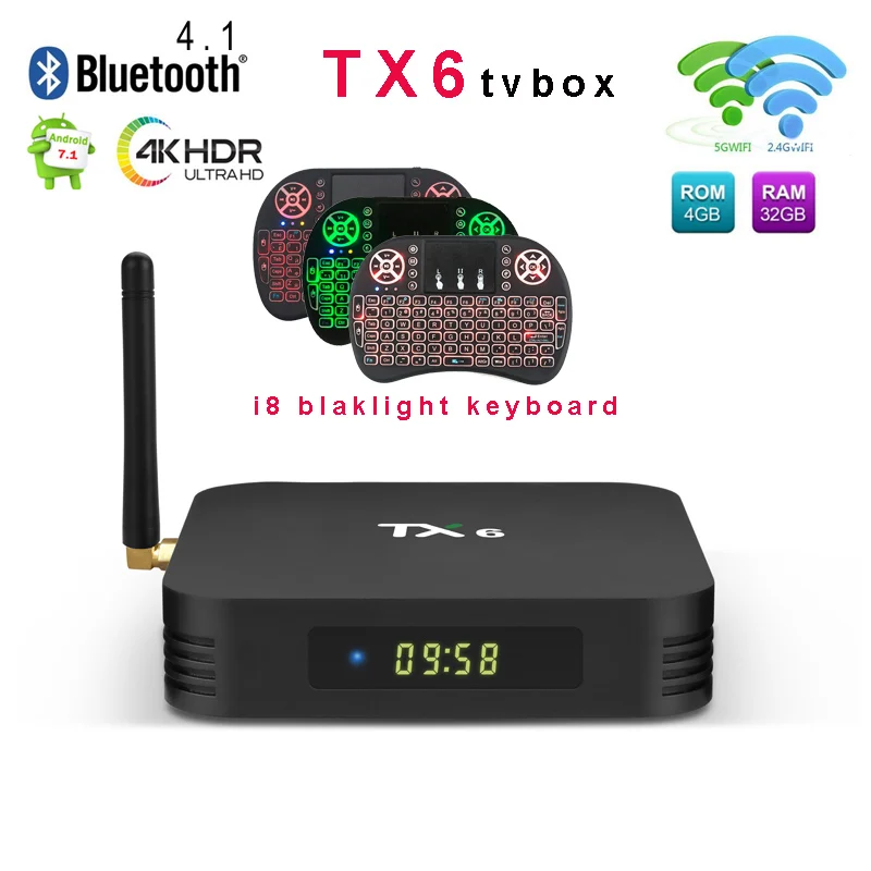 

Tanix TX6 Android9.0 TV Box Allwinner H6 4GB DDR3 32GB/64GB EMMC 2.4GHz+5GHz WiFi BT4.1 Support 4K Youtube H.265 Media player