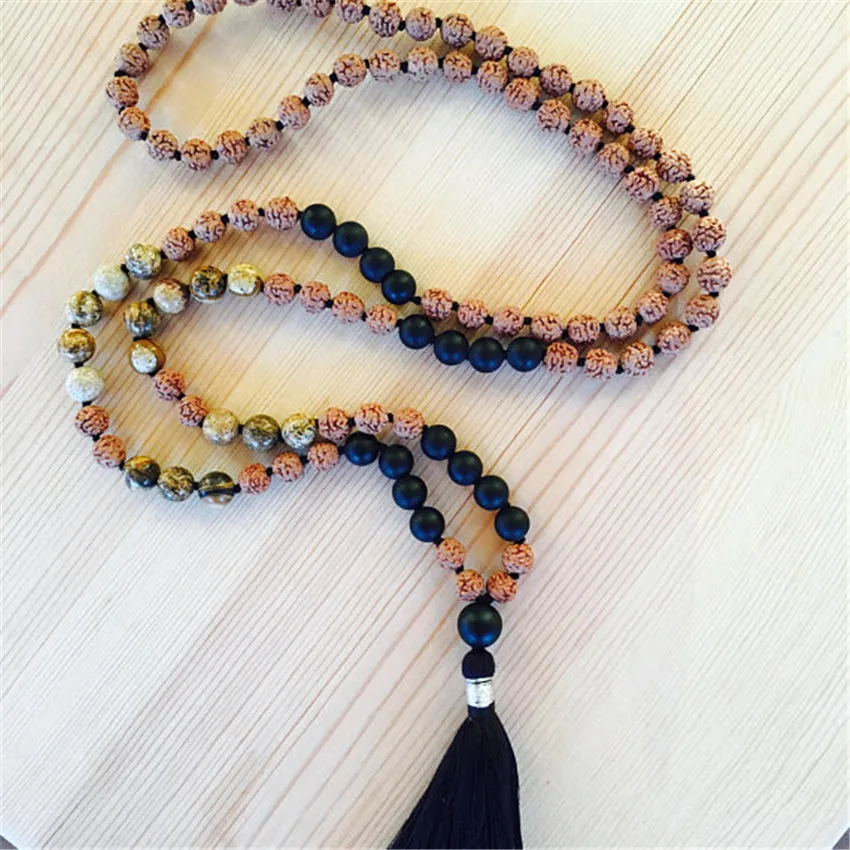 Узел черный Rudraksha камень с рисунком ожерелье цепные вены цепь malaVeins Healing mala натуральная цепь браслет