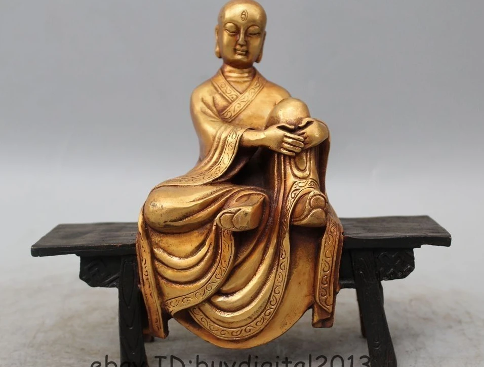 

7"Tibet Classic Bronze Jizo Kshitigarbha "fastdom arhat"Sit stool Buddha Statue