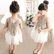 Новое летнее платье для девочек, детское кружевное платье с золотыми цветами, платье принцессы для малышей, Модное детское коктейльное платье