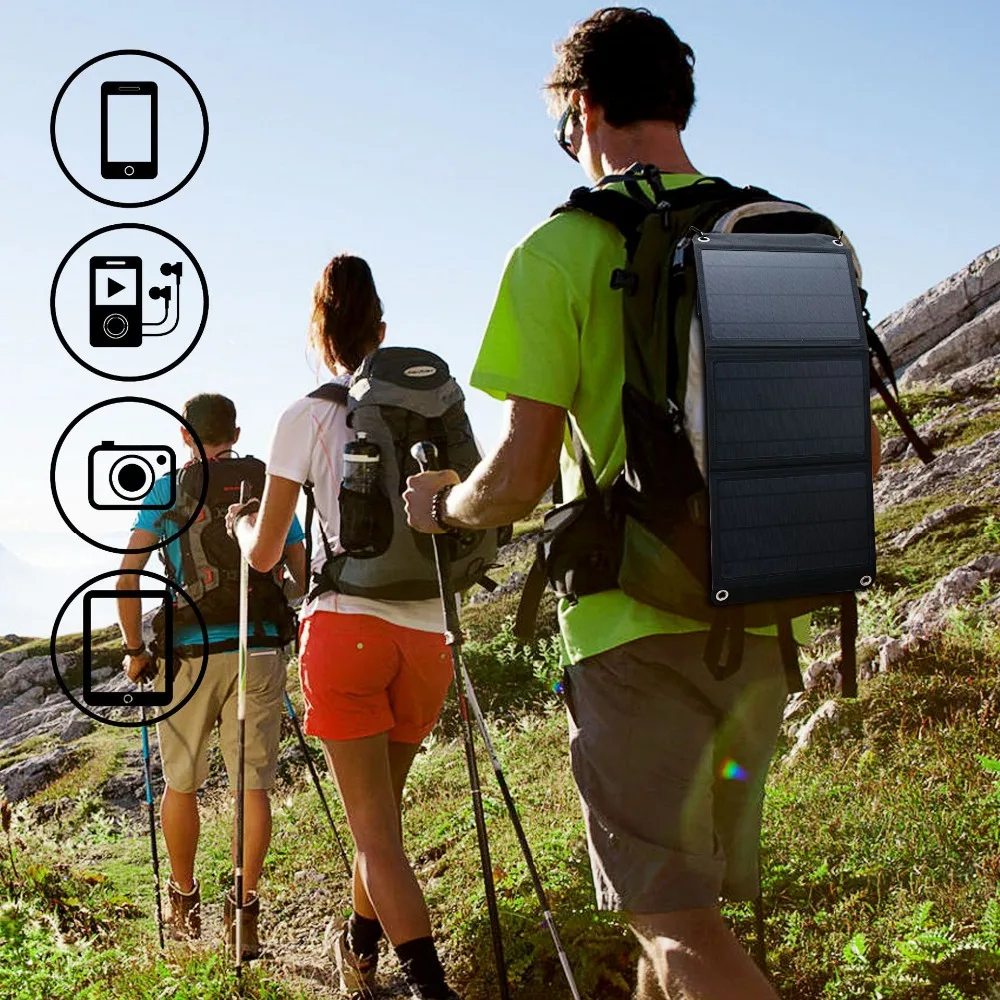Solar Charger 5V 21W Built-in Battery Portable Solar Cells for iPhone 5 6 6s 7 8 X iPad Samsung Xia