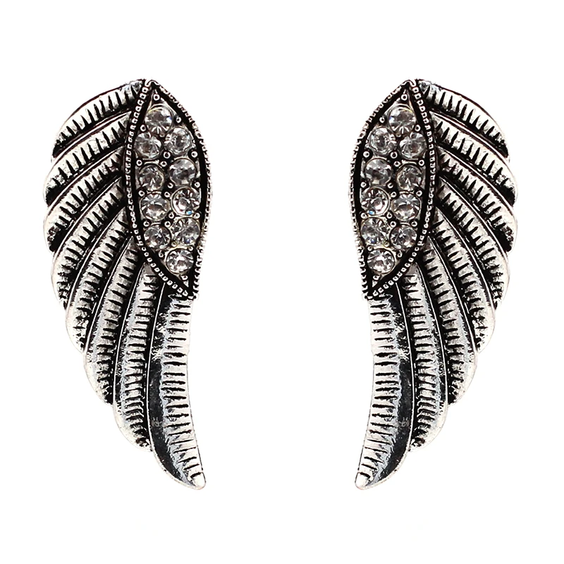 

2017 New Arrival crystal fashion statement Jewelry Metal With crystal wing stud Earrings for women girl Factory Price 2 Colors