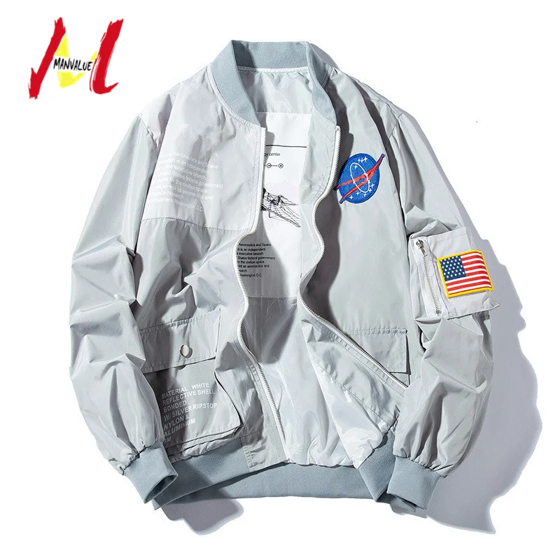 

MANVALUE Spring MA1 Men's Hip-hop Jackets Outwear Japan Military Flight Pilot Jackets Male Thin Coats College Outerwear Jackets