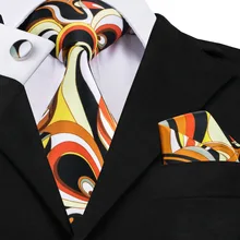 C-1265, черный, желтый, оранжевый, мужской галстук, шейный платок и запонки, модный набор галстуков с принтом, распродажа, шелковые галстуки для мужчин