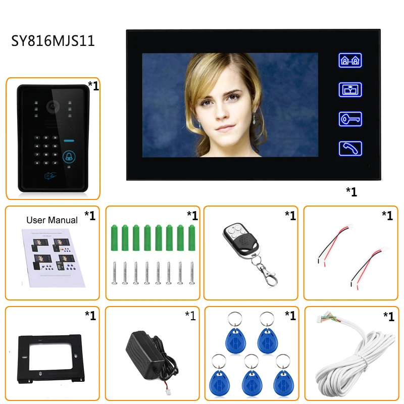 Touch Key 7" Lcd RFID Password Video Door Phone Intercom System Wth IR Camera 1000 TV Line Remote Access Control System