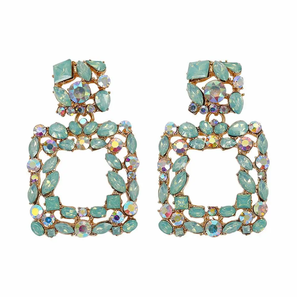 Серьги Girlgo ZA с подвесками из кристаллов большие длинные квадратные серьги капли