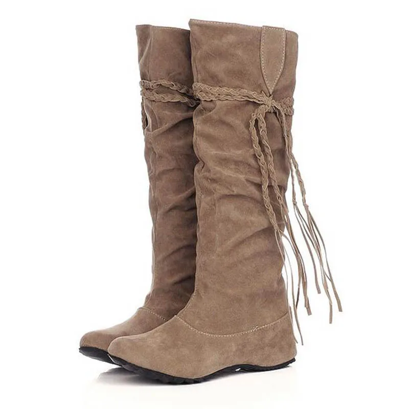 COVOYYAR кисточки бахрома Для женщин сапоги высотой выше колена сапоги до колена удобная обувь на низком каблуке, теплые зима-осень обувь размеров 34-43 WBS560