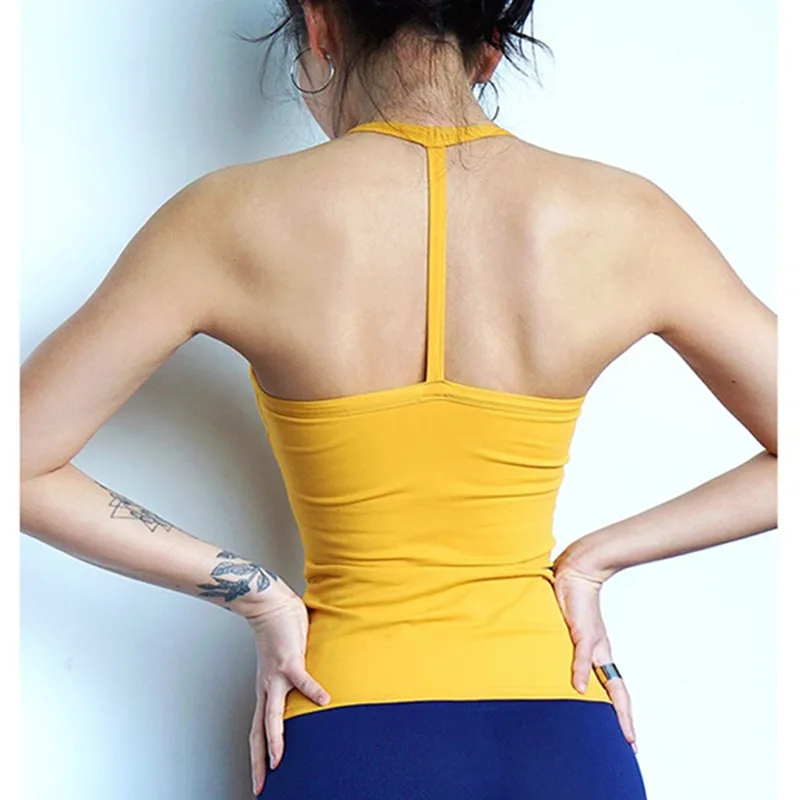 

CretKoav Women Yoga Sport Vest Sleeveless Quick Drying Running Tank Top Gym Yoga shirt Fitness Camisole Dismantling Chest Pad