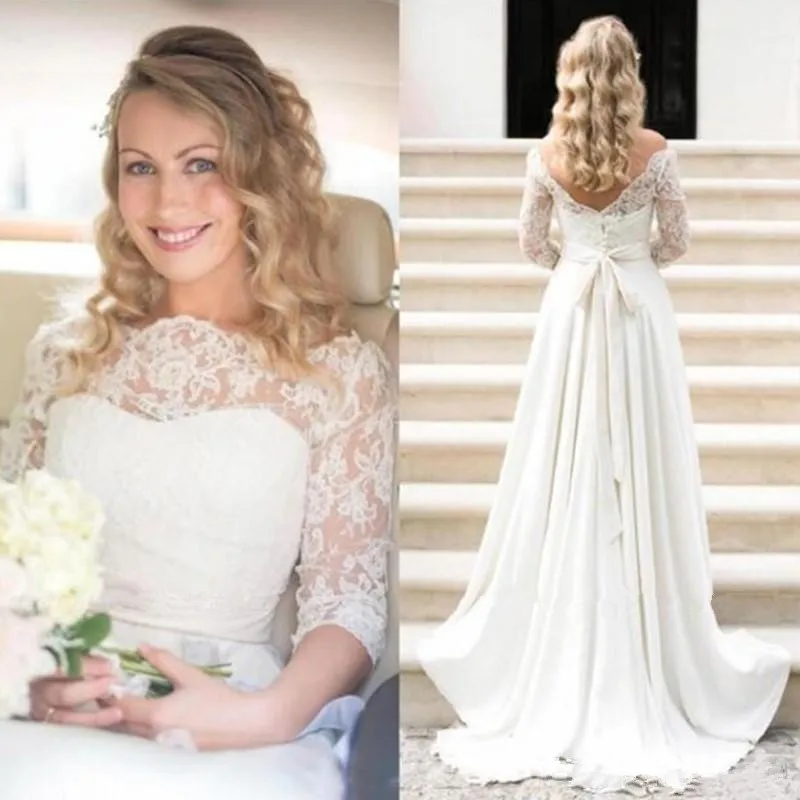

Boho Wedding Dresses Beach 2019 half Sleeves Plus Size Chiffon wedding gowns Summer Maternity Country Greek Style Bridal Gowns