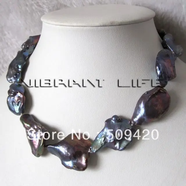 

~~ Free Shipping17.5" 25-32mm Peacock Keshi Freshwater Pearl Necklace