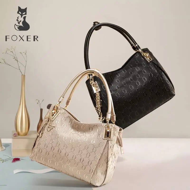 Женская сумка тоут FOXER черная из коровьей кожи с кисточками на плечо 2019|leather shoulder