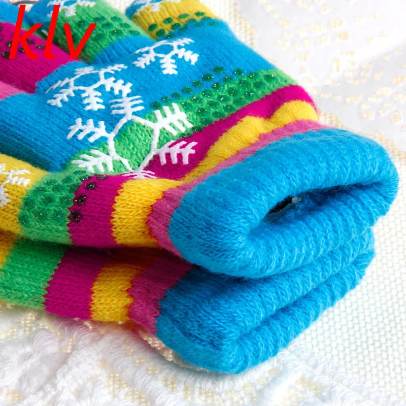 Осенне-зимние детские милые двухслойные утолщенные Перчатки, варежки с принтом снега, вязаные модные наручные перчатки, мягкие повседневные
