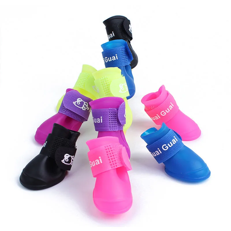 SYDZSW Outdoor Dog Supplies Puppy Pet Boots Waterproof Chihuahua Dog Shoes Rubber Candy Colors Rain Boots Protective Anti Slip 2