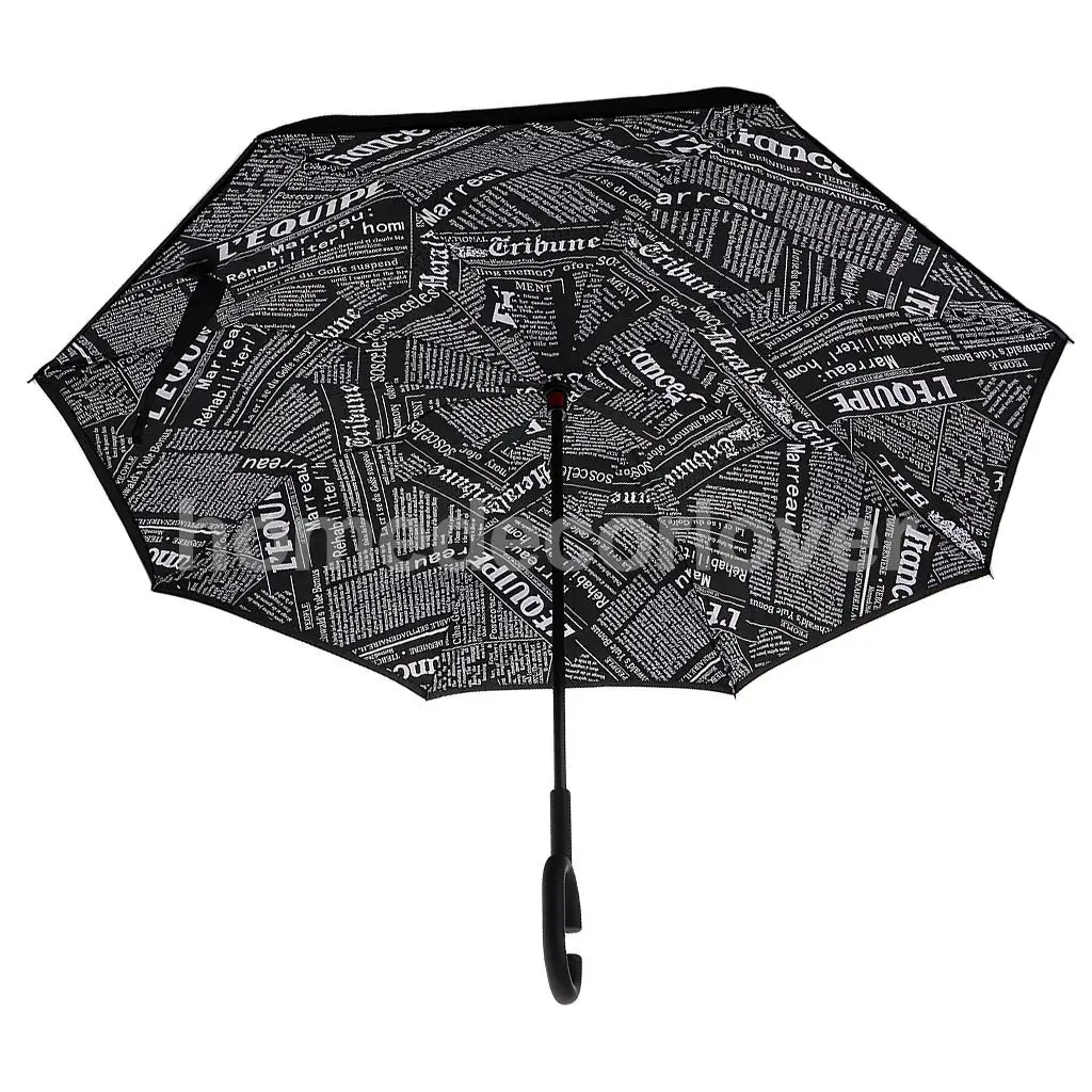 

Windproof Reverse Folding Sun Rain Inverted Umbrella UV Protection C-shape Handle Black Paper for Beach Outddor Parts