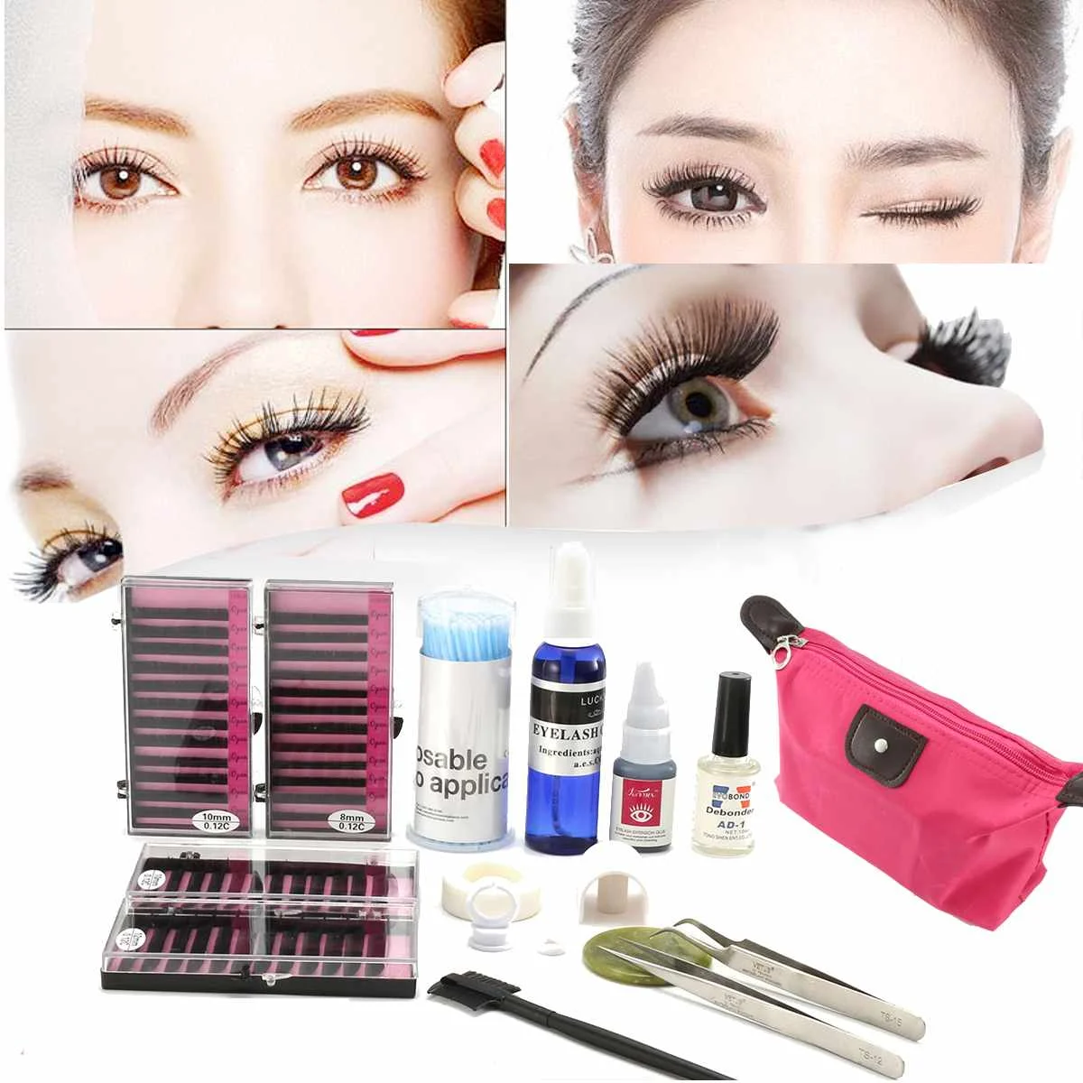 

False Eyelashes Extension Practice Exercise Kit Makeup Mannequin Head Set Grafting Eyelash Tools Kit Practice Eye Lashes Graft