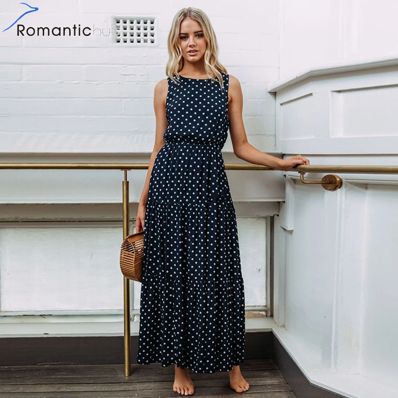 Sleeveless Long Dress Women Elegant Summer Dresses 2018 Dot Print Beach ...