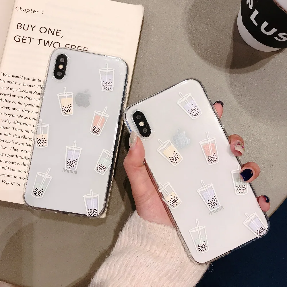 Milk Tea Cute Pink Pig Nice Meet Phone Case For iPhone 8 7 Plus Soft Silicone for X XR XS Max Clear Covers 6 s |