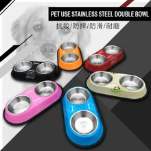 Кормушка для собак из нержавеющей стали, двойные миски для домашних животных, собак и кошек, нескользящая Нижняя миска для кошачьего корма, миска comedero perro gamelle chien
