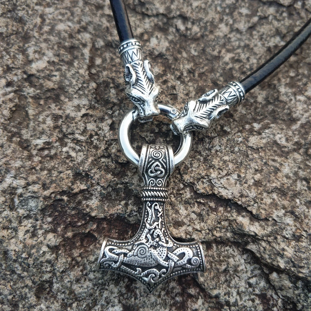 LANGHONG Nordic Viking Thor's Hammer Necklace Viking Thor's Hammer with wolf Head Necklace Jewelry Talisman LANGHONG Nordic Viking Thor's Hammer Necklace Viking Thor's Hammer with wolf Head Necklace Jewelry Talisman