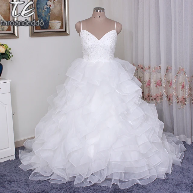 Organza Rosette Wedding Dress Ball Gown Y Backless Layer Skirt Organza Rosette Wedding Dress Ball Gown Y Backless Layer Skirt Crystal Designer Spaghetti Strap Sleeveless Bridal