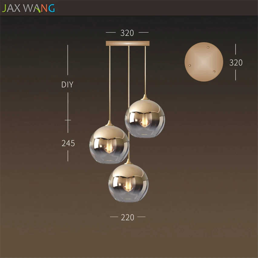 Современные золотые градиентные стеклянные шаровые подвесные светильники, светодиодные подвесные лампы для гостиной, спальни, прикроватные лампы, светильники для внутреннего освещения - Цвет корпуса: 3 heads round