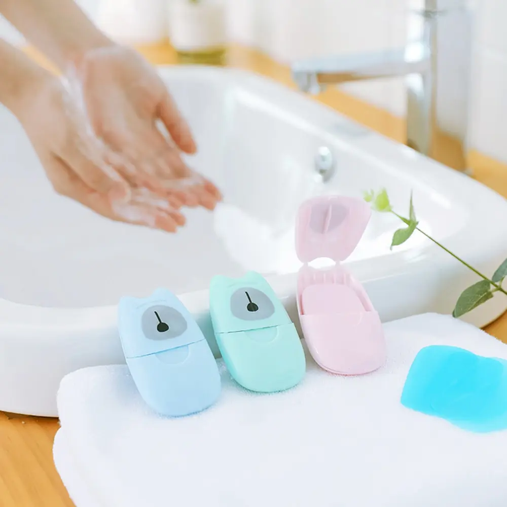 

50pcs/box New Convenient Washing Hand Bath Travel Scented Slice Sheets Foaming Box Paper Soap Hand Washing Cleaning Supplies