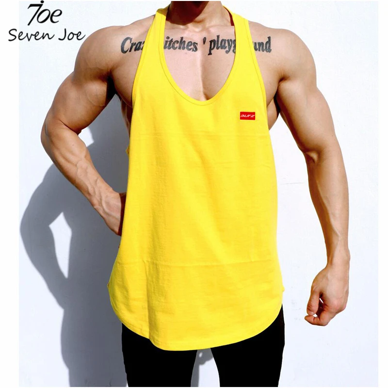 

Seven Joe New Fashion Men Gym Muscle Bodybuilding Sleeveless Shirt Hot Sale Tank Top Singlet Fitness Sport solid Vest BlacK